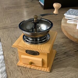 Wooden Manual Coffee Grinder with Silver Bowl